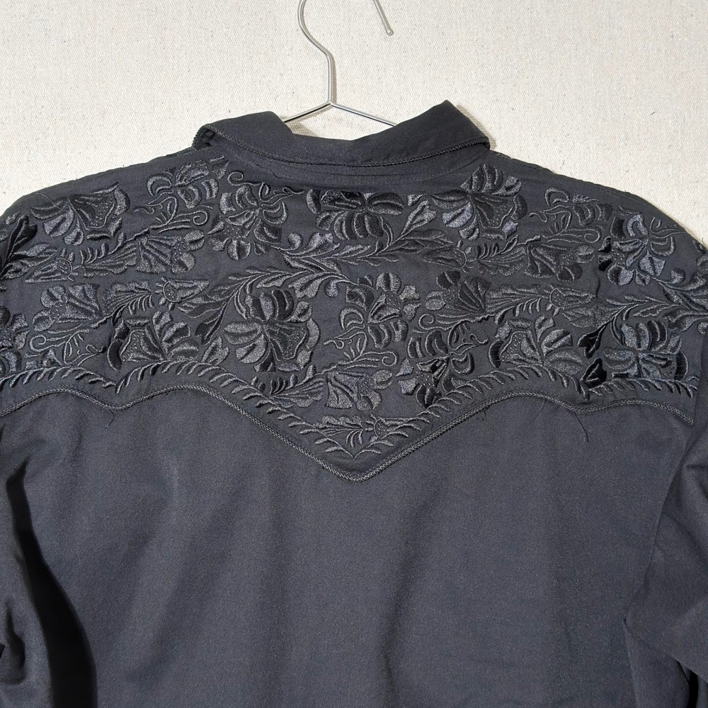 Scully Western Shirt Men Medium Black Floral Embroidered Snap Cowboy‎ Retro - Picture 8 of 8